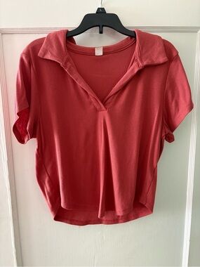 Old Navy Coral Rose V-Neck Polo Crop Top